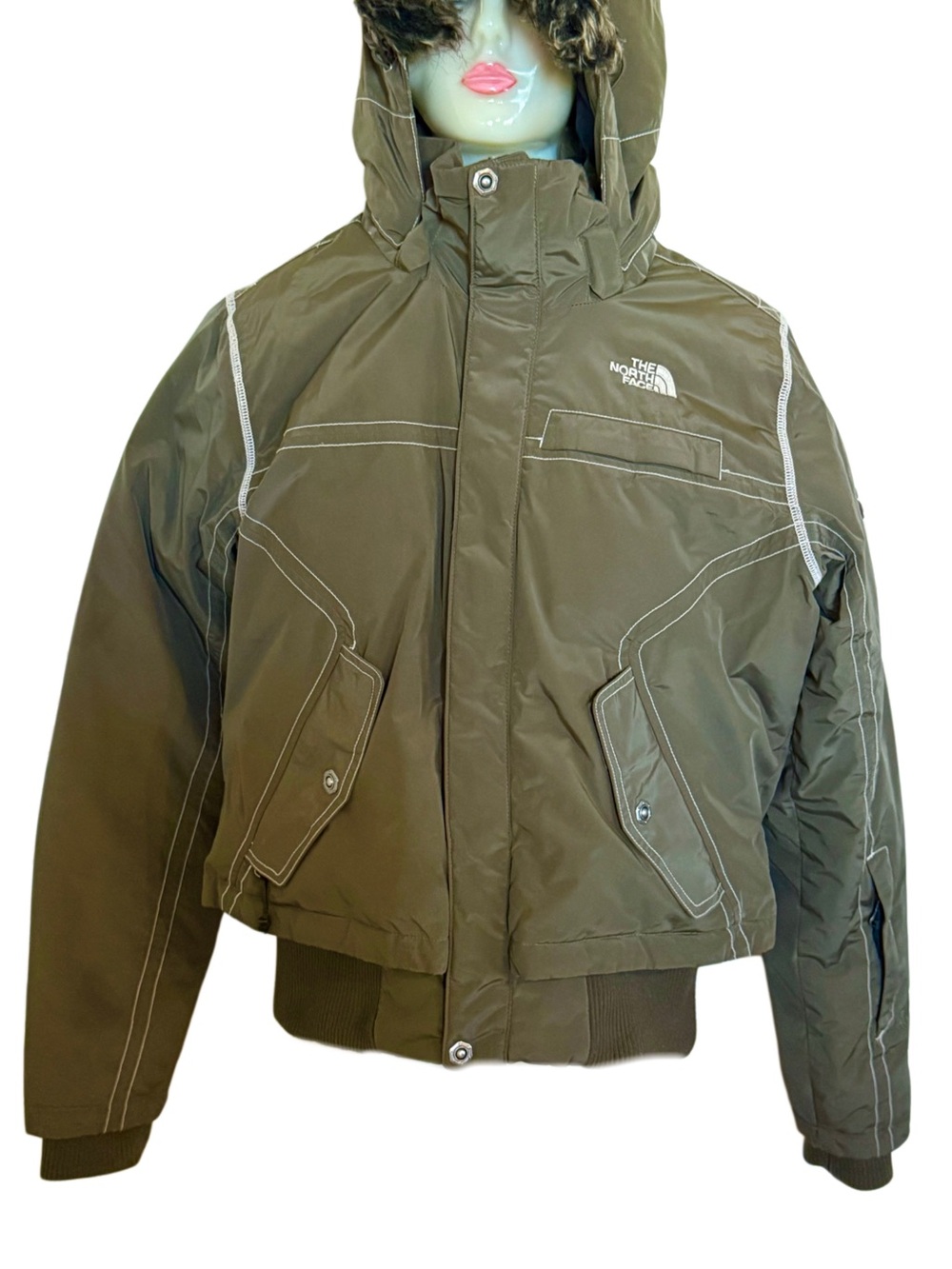 The North Face 600 HyVent Goose Down Puffer Jacket Green Fur Hood Medium - Picture 10 of 13